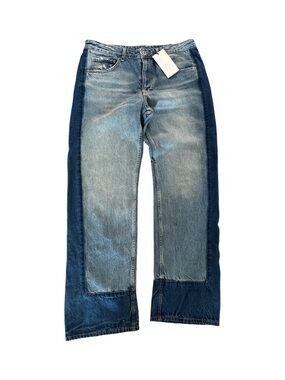 Zara Women’s Rework Two-Tone Straight Baggy Jeans Blue Dark Light Wash Size 10
